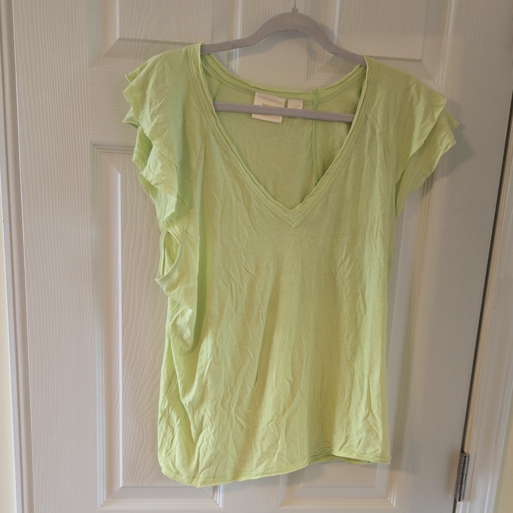Anthropologie Lime Short Sleeve V-Neck Top